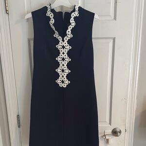 Elegant Navy and White Sleeveless Dress